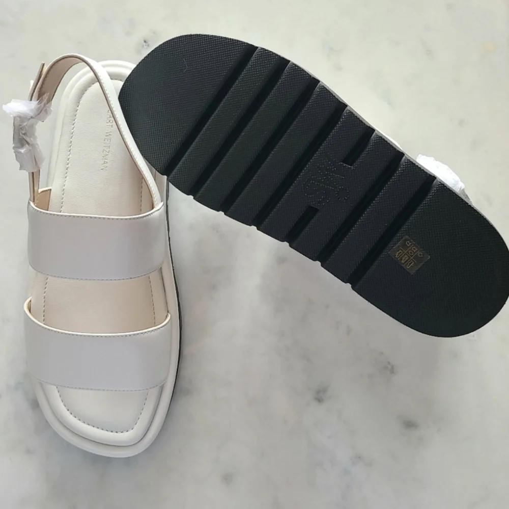 Stuart Weitzman Elodie Leather Sandals, Size 8, White, NIB